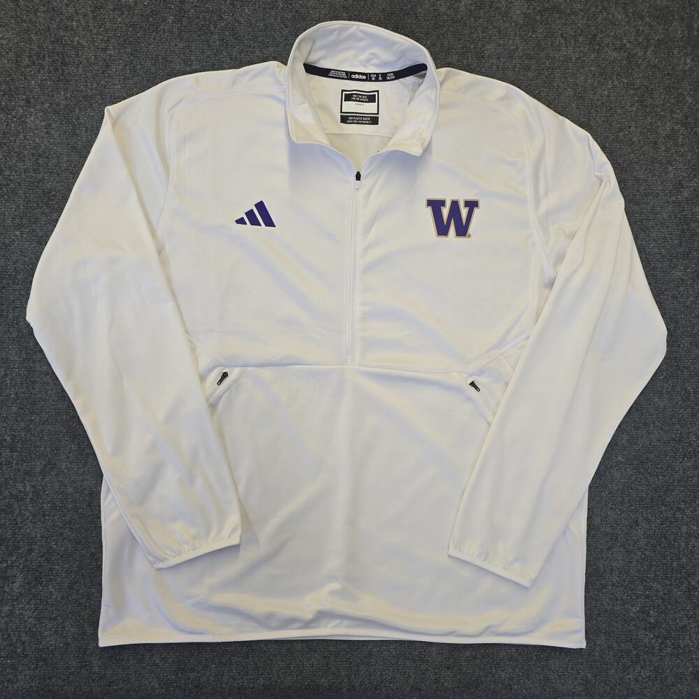 Adidas Washington Huskies 1/4 Zip Pullover Jacket Men's 2XL White Aeroready